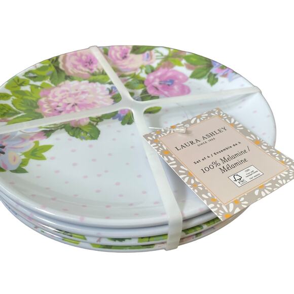 Laura Ashley Aveline 8in Melamine Salad Plates Spring Lavender Floral 4pc NEW - Picture 2 of 4